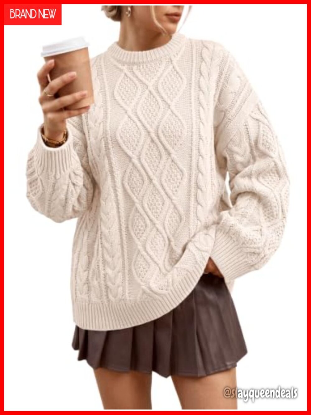 Women Oversized Cable Knit Sweater Pullover Long Sleeve - Picture 1 of 6